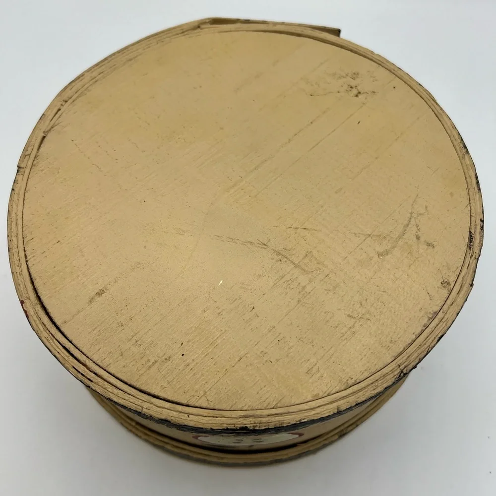 QUALITY VINTAGE Wood Round Cheese Box Folk Art Primitive HAND PAINTED Signed